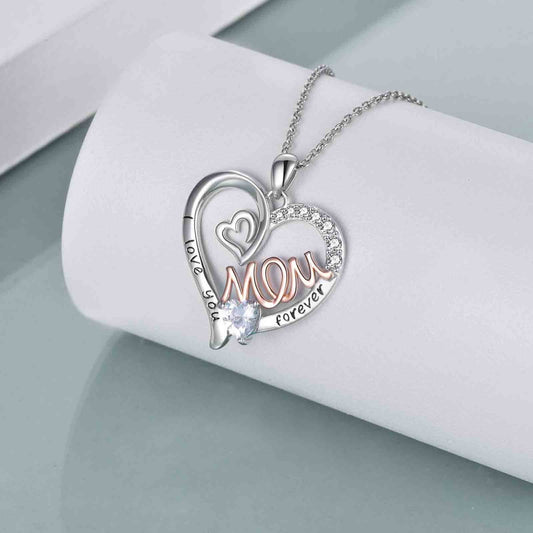 Collar de plata 925 de corazon I LOVE YOU MOM FOREVER, Collar de plata 925 para mamá