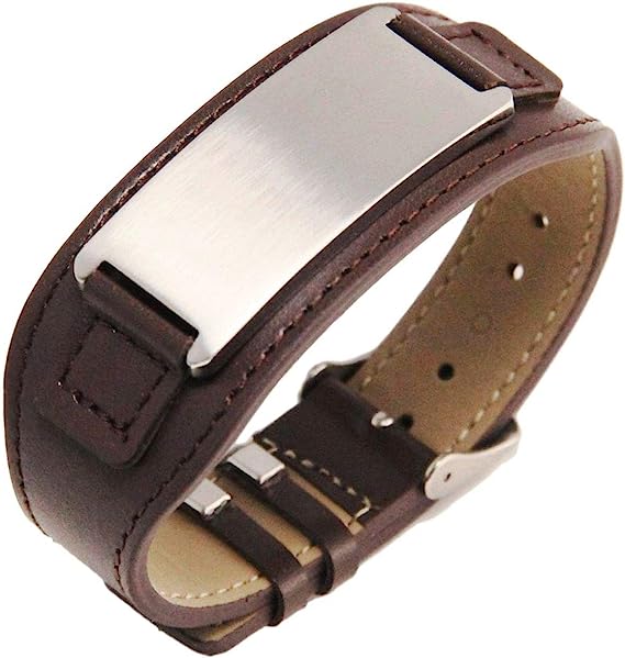 Pulsera de cuero con placa de acero inoxidable personalizable para caballero, pulsera personalizable.