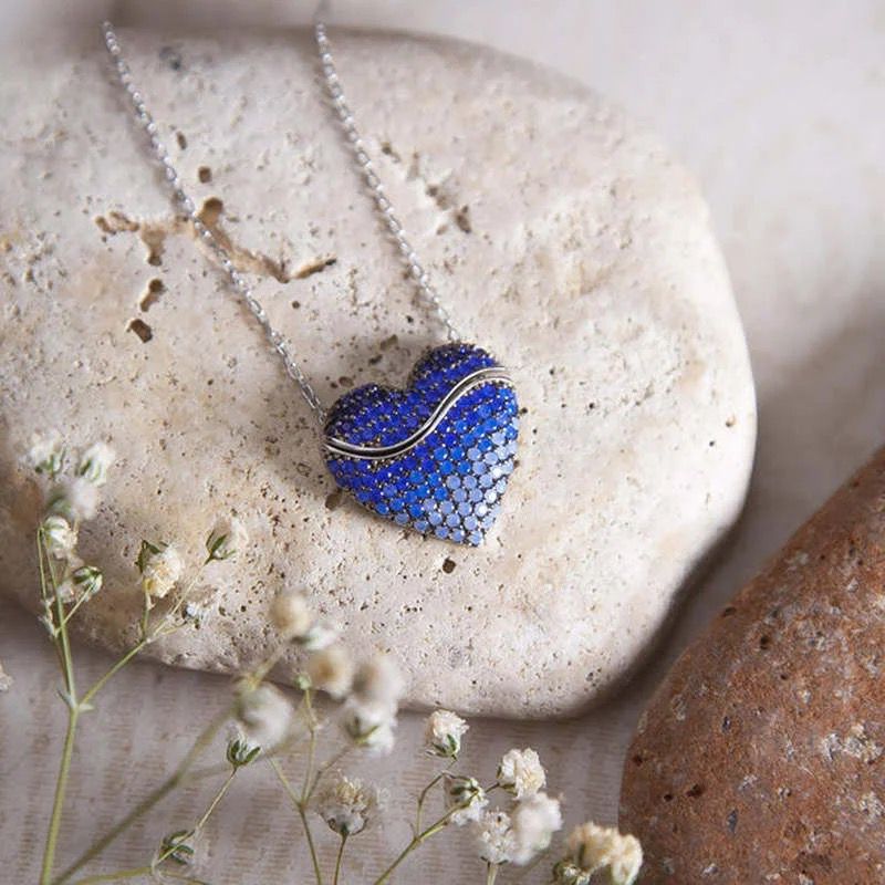 Collar colgante corazón con mensaje oculto personalizable, collar corazón azul personalizable , regalo personalizable.