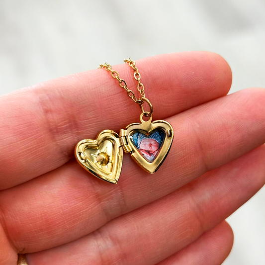 Relicario dorado con cristal alusivo a los recién nacidos, Collar Personalizable, Guardapelo o relicario personalizable con foto o mensaje