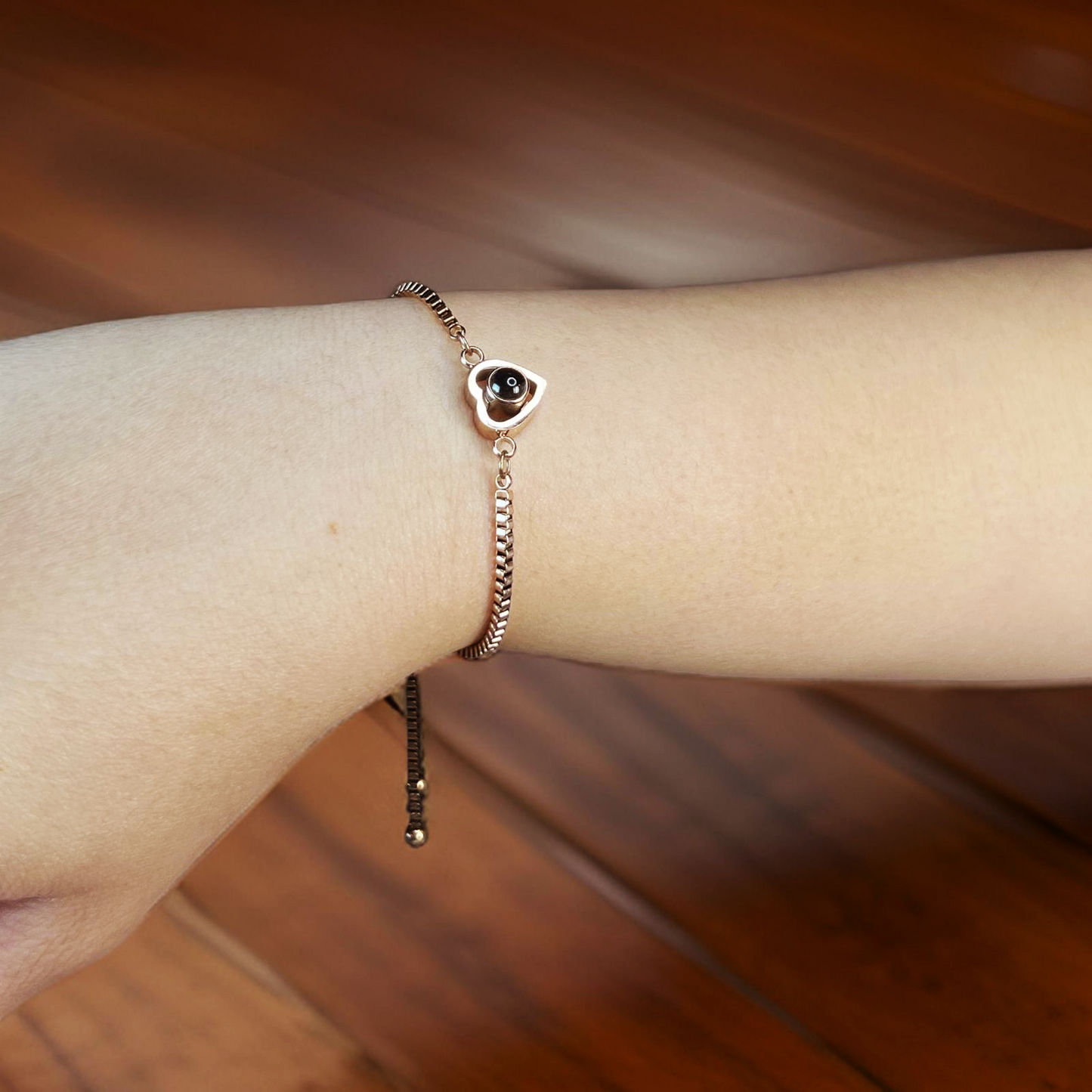 Pulsera personalizable, Pulsera forma de corazones, ajustable, personalizable con foto oculta