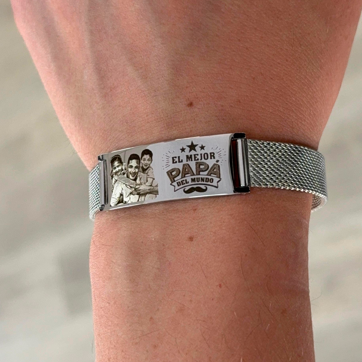 Pulsera de acero inoxidable para caballero, pulsera personalizable con foto y texto