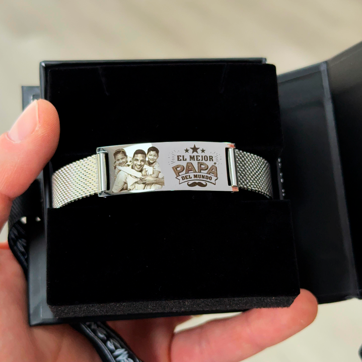 Pulsera de acero inoxidable para caballero, pulsera personalizable con foto y texto