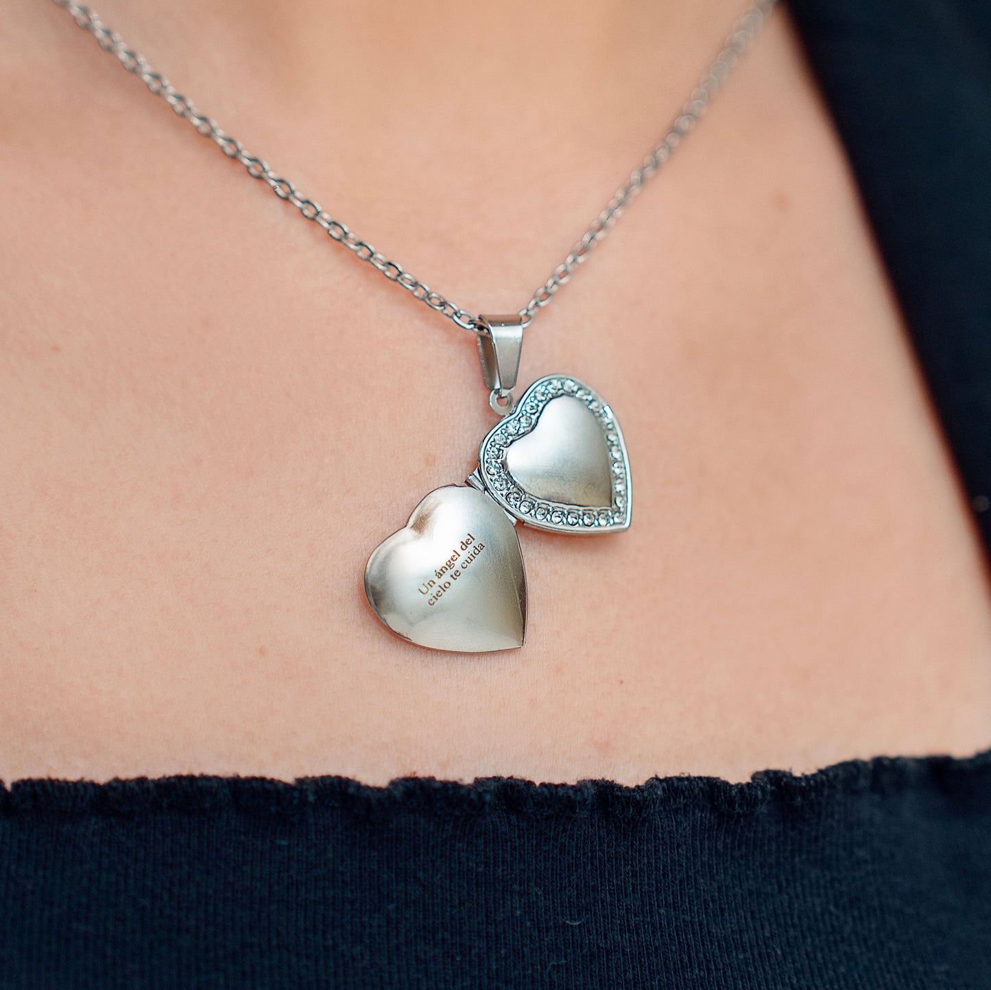 Relicario de Corazón con tornasol, Collar Personalizable, Guardapelo personalizable con foto o mensaje