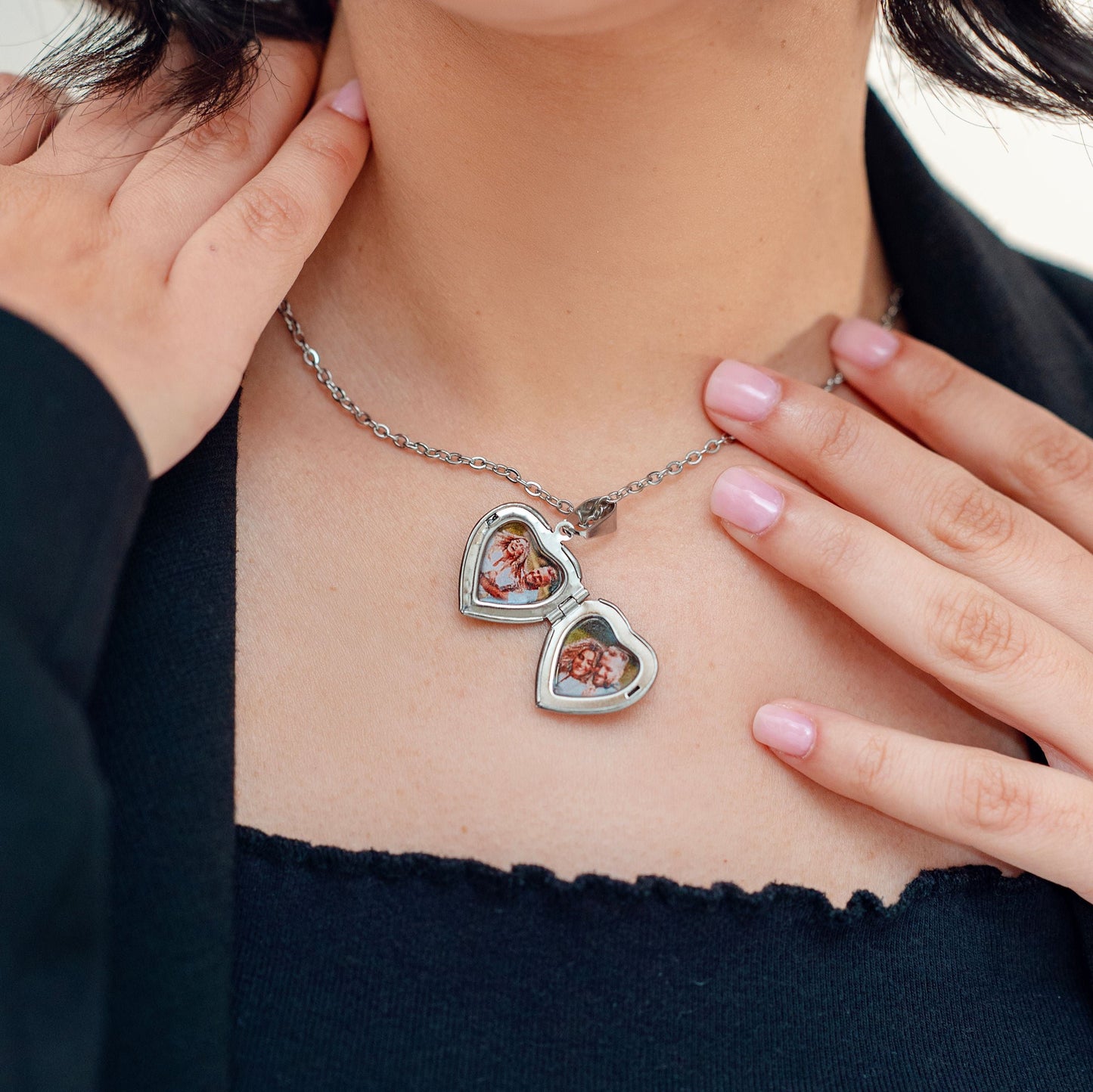 Relicario de Corazón con tornasol, Collar Personalizable, Guardapelo personalizable con foto o mensaje