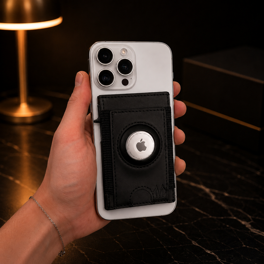 Tarjetero Inteligente Monroe de Poliuretano con Compartimento para Apple AirTag, Expulsor Automático con Capacidad para 5 Tarjetas y Opción con o sin AirTag Incluido