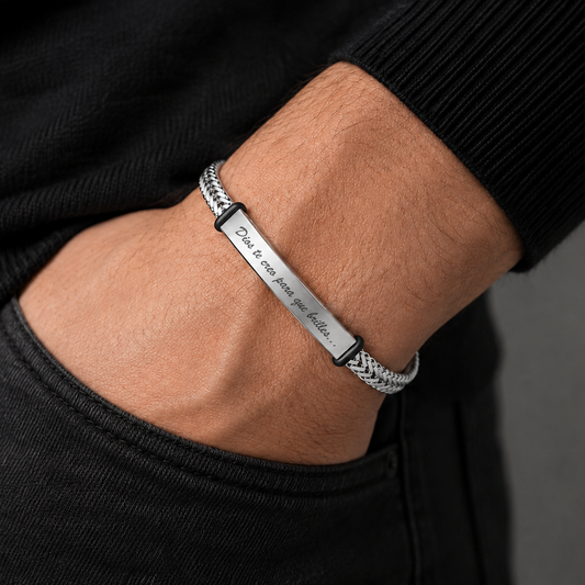 Pulsera de Acero Inoxidable Trenzada Personalizable | Placa para Grabado | 22.5 cm