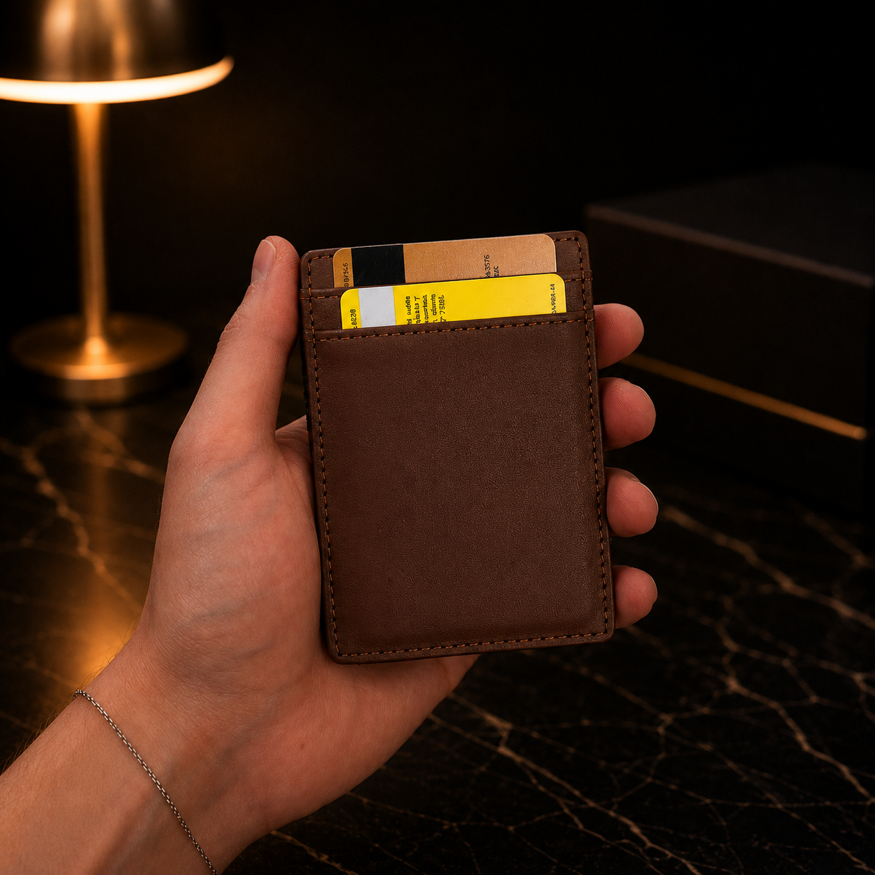 Billetera Magic Wallet Monroe para Hombre de Poliuretano con Expulsor Automático para 9 Tarjetas y Sistema Mágico para Guardar Efectivo