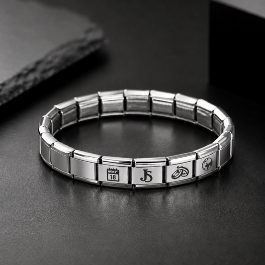Pulsera Personalizable de Acero Inoxidable con Eslabones Modulares | 19.5 cm