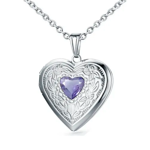 Relicario personalizable con corazón violeta con foto a color Collar personalizable