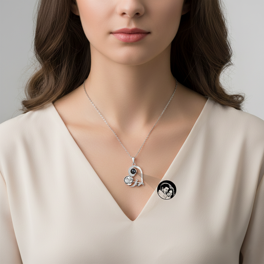 Collar de plata 925 de corazón con rosa, collar personalizable con foto, Collar de plata con foto sorpresa