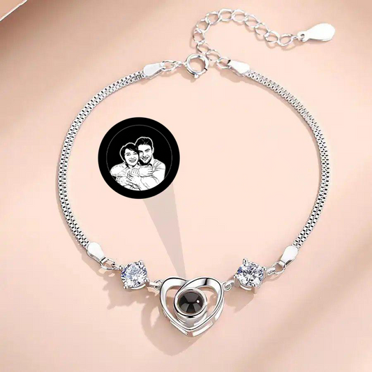 Pulsera de plata 925 de corazon personalizable con foto o texto, Pulsera con mensaje oculto.