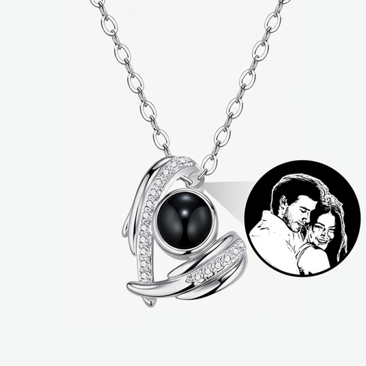 Collar de plata 925 de corazón de alas, collar personalizable con foto Collar de plata con foto sorpresa