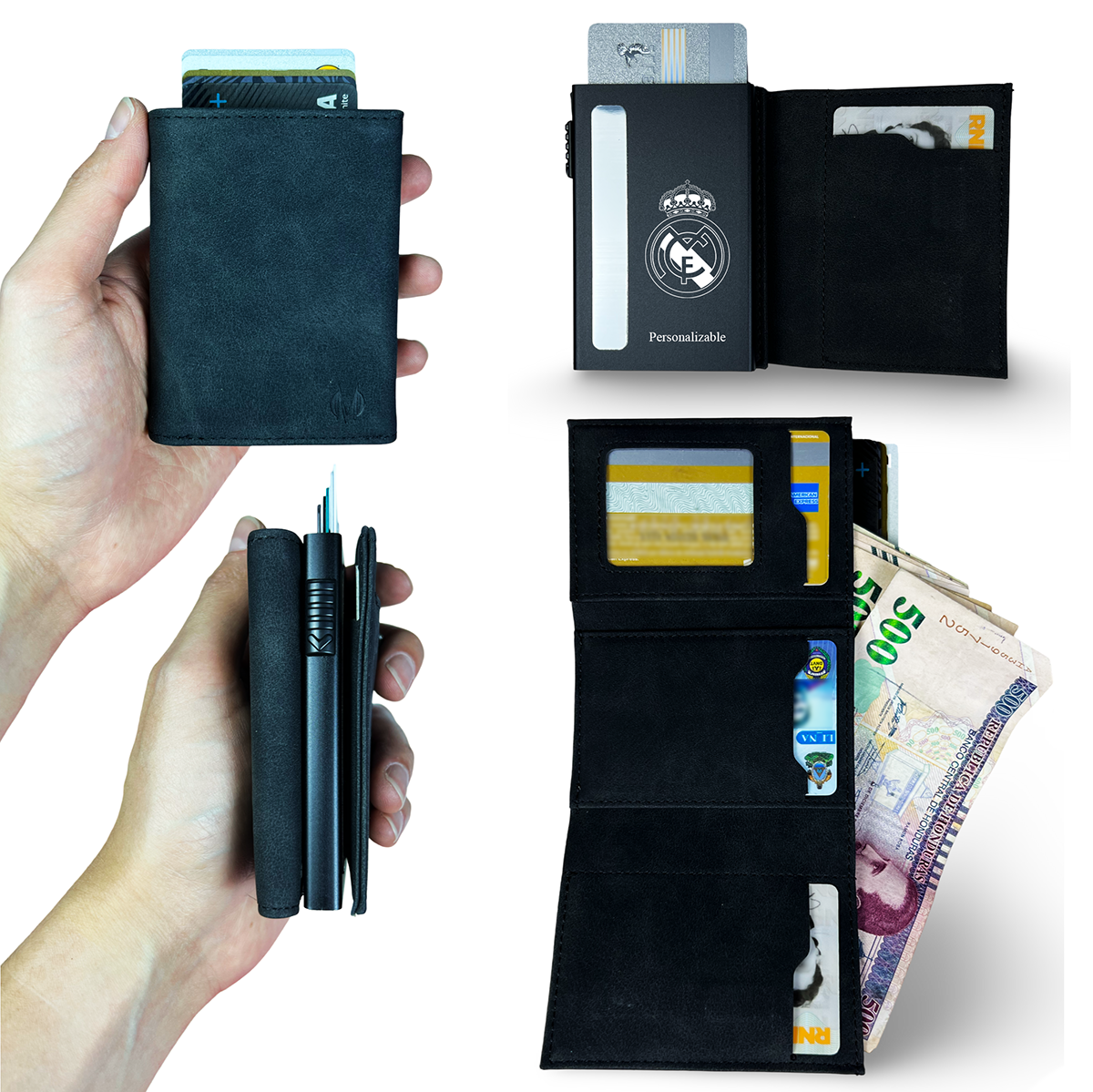 Tarjetero y billetera con RFID, dispensador de tarjetas, organizador de tarjetas, billetera y tarjetero, guarda efectivo y tarjetas