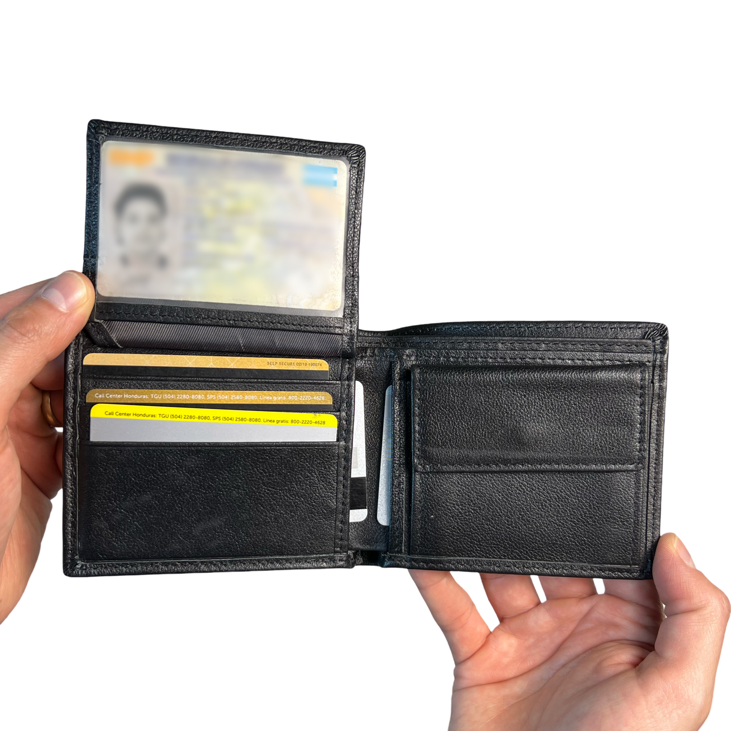 Billetera de cuero genuino, Cartera con amplio espacio para efectivo, tarjetas y documentos, cartera de cuero para caballeros color negro