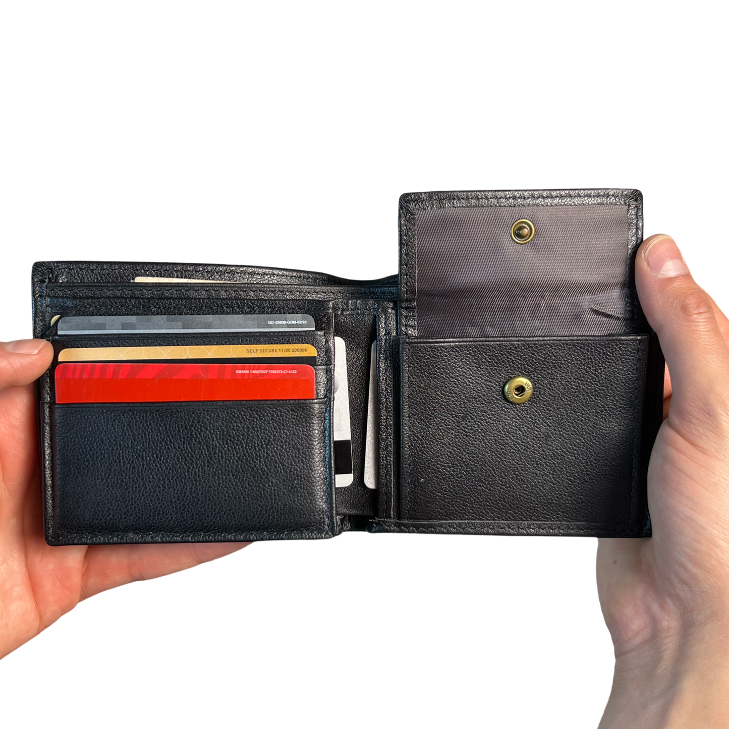 Billetera de cuero genuino, Cartera con amplio espacio para efectivo, tarjetas y documentos, cartera de cuero para caballeros color negro