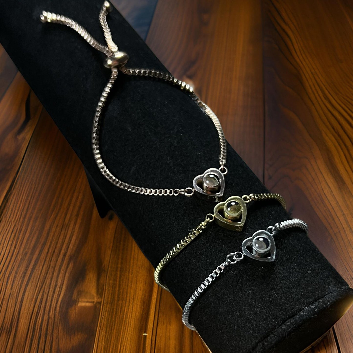 Pulsera personalizable, Pulsera forma de corazones, ajustable, personalizable con foto oculta