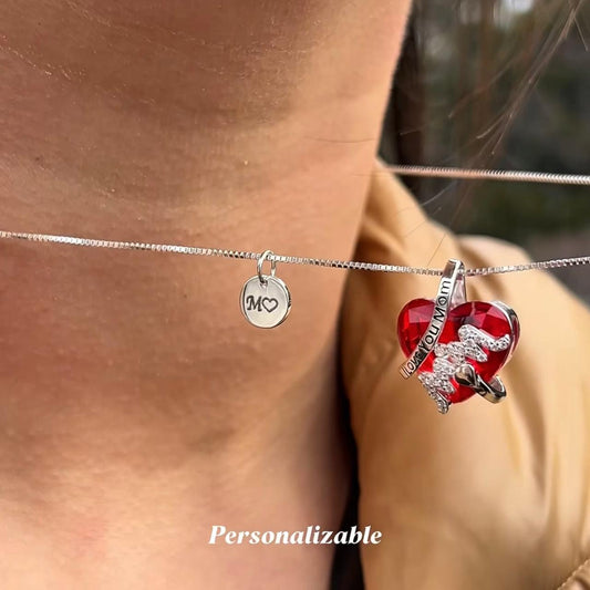 Collar de plata 925 de corazon rojo I LOVE YOU MOM, Collar de plata 925 para mamá