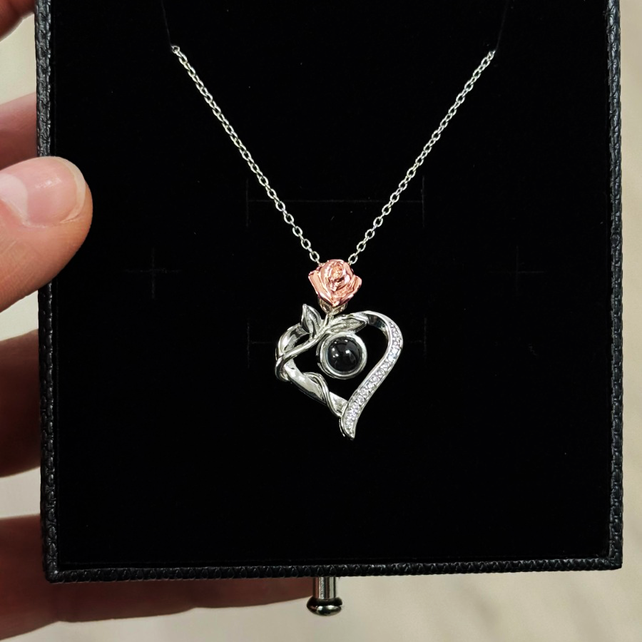Caja de regalo con Rosa preservada para durar 5 años, con collar de plata 925 de poryeccion, regalo para impresionar a mi novia, rosa eterna, collar personalizable
