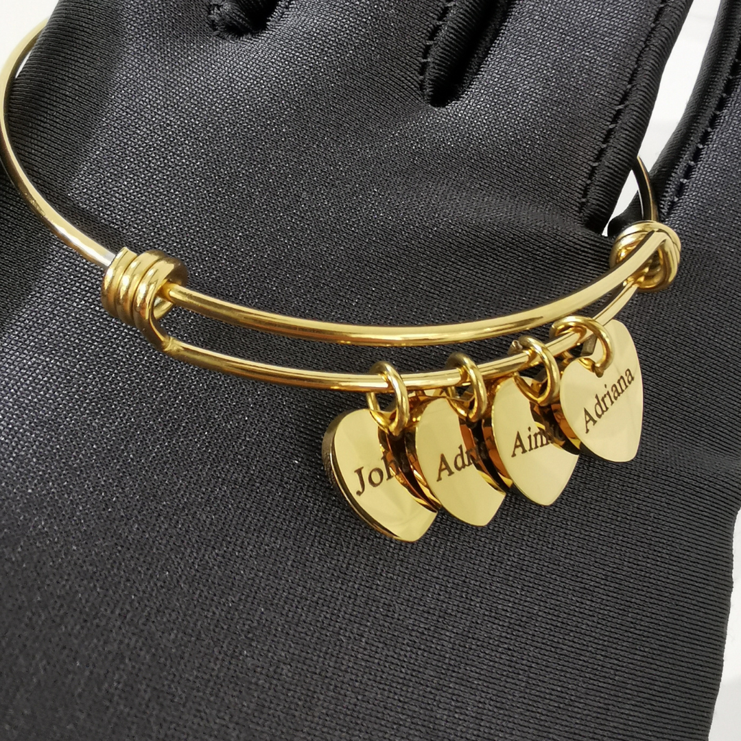 Pulseras con corazones personalizable, Pulseras de acero inoxidable personalizable con nombre