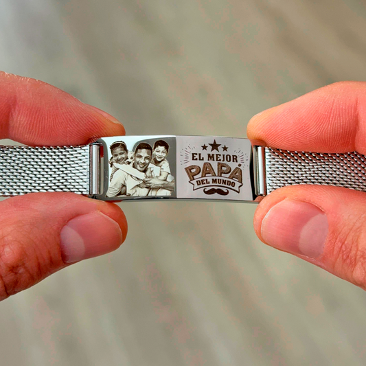 Pulsera de acero inoxidable para caballero, pulsera personalizable con foto y texto