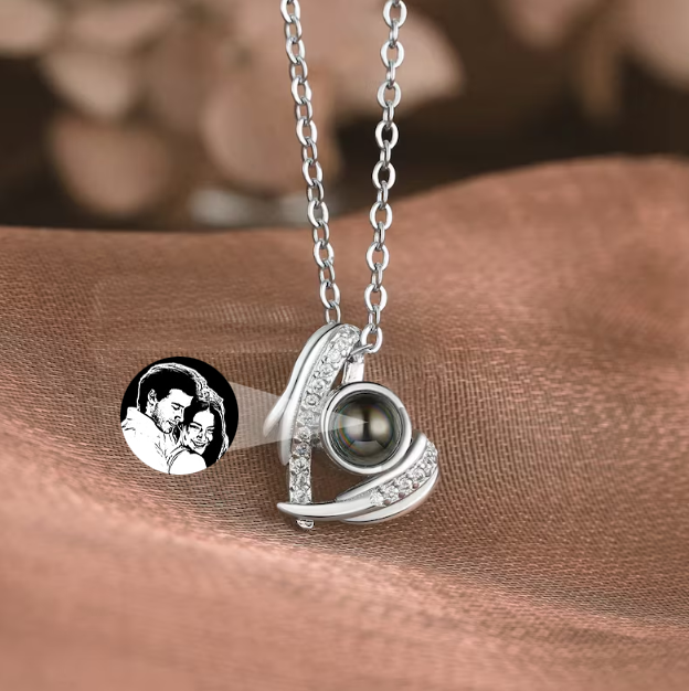 Collar de plata 925 de corazón de alas, collar personalizable con foto Collar de plata con foto sorpresa