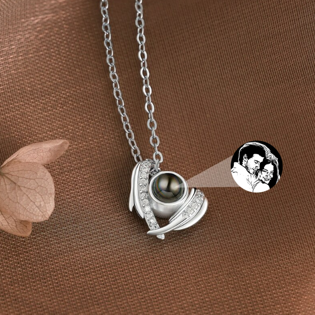 Collar de plata 925 de corazón de alas, collar personalizable con foto Collar de plata con foto sorpresa