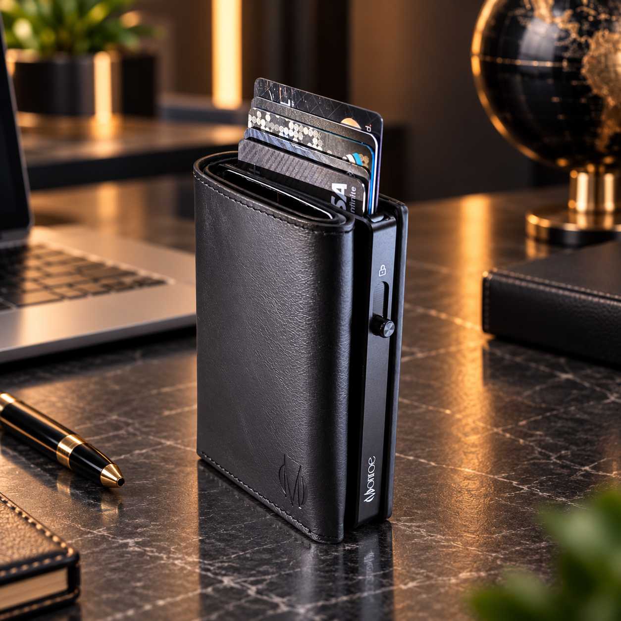Monroe Business Wallet – Billetera Ejecutiva Premium de Cuero Genuino con MagSafe, Tarjetero de Aluminio y Cierre Magnético