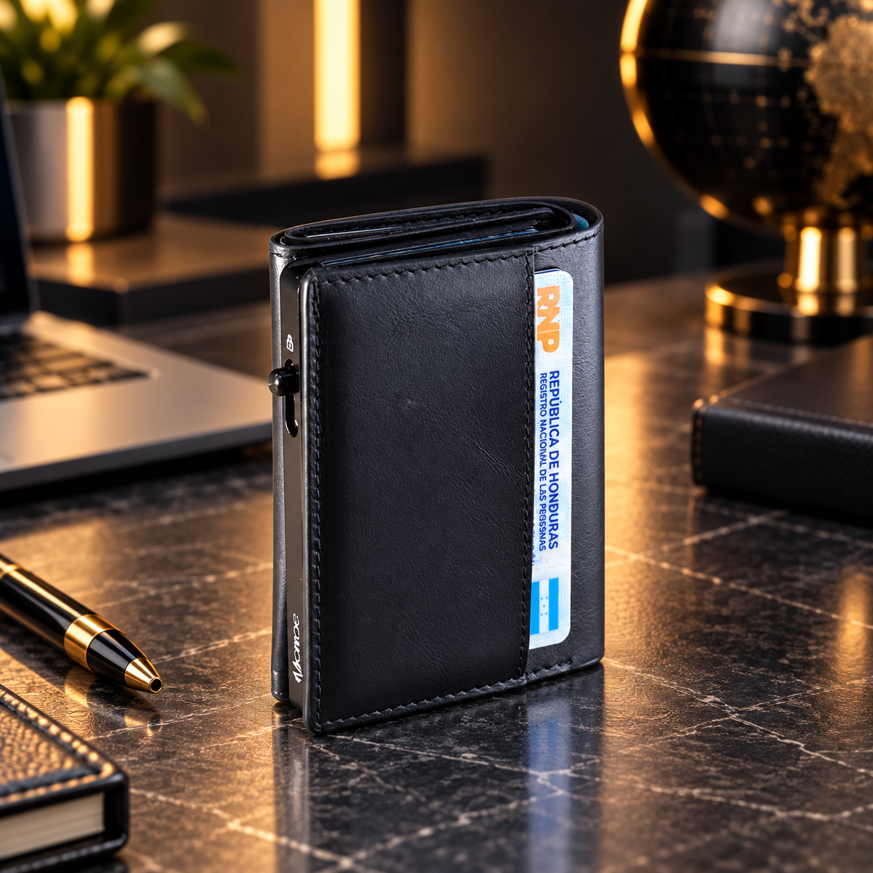 Monroe Business Wallet – Billetera Ejecutiva Premium de Cuero Genuino con MagSafe, Tarjetero de Aluminio y Cierre Magnético
