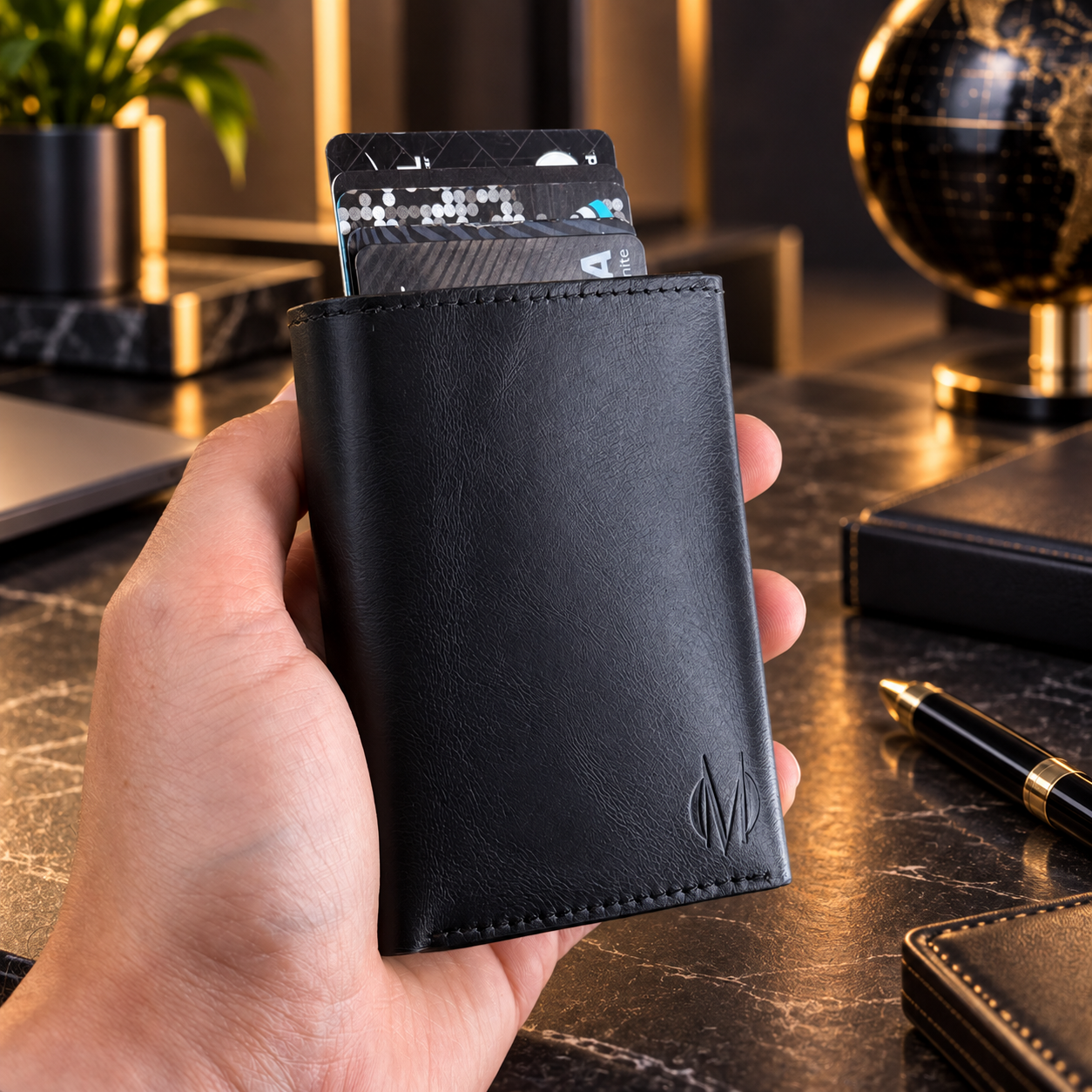 Monroe Business Wallet – Billetera Ejecutiva Premium de Cuero Genuino con MagSafe, Tarjetero de Aluminio y Cierre Magnético