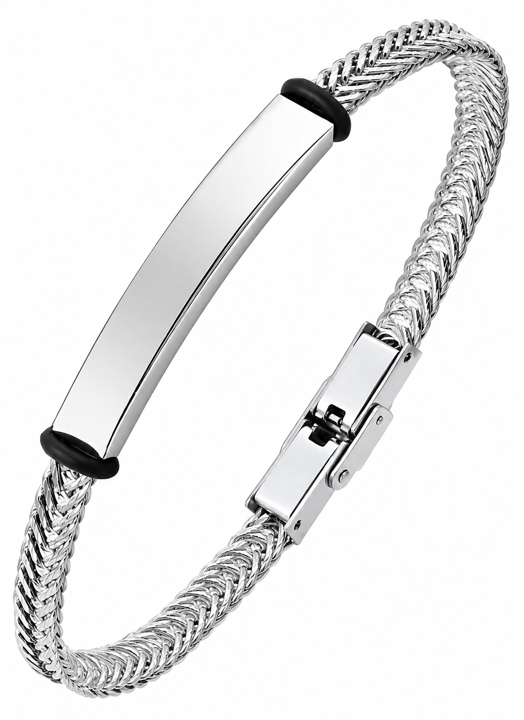 Pulsera de Acero Inoxidable Trenzada Personalizable | Placa para Grabado | 22.5 cm