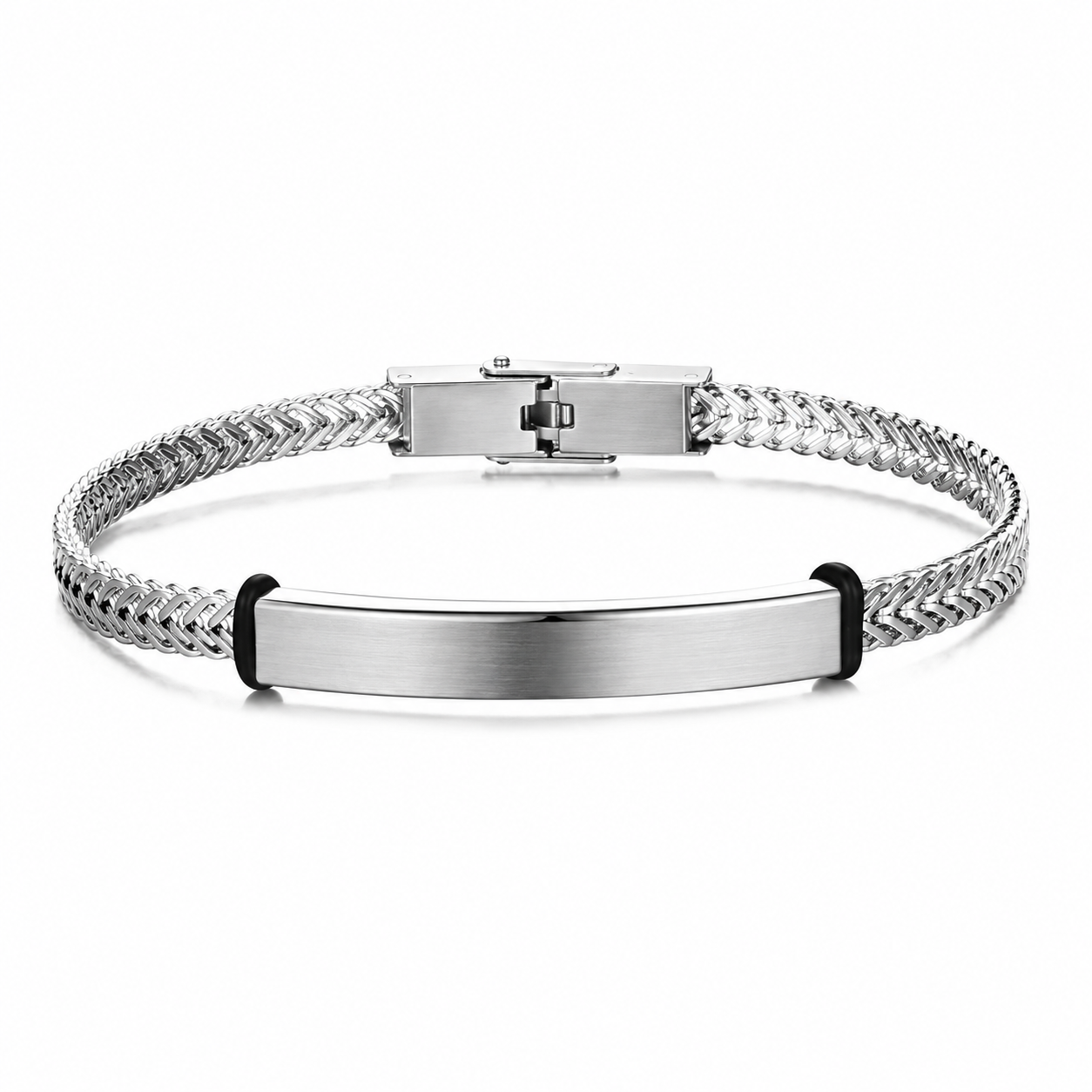 Pulsera de Acero Inoxidable Trenzada Personalizable | Placa para Grabado | 22.5 cm
