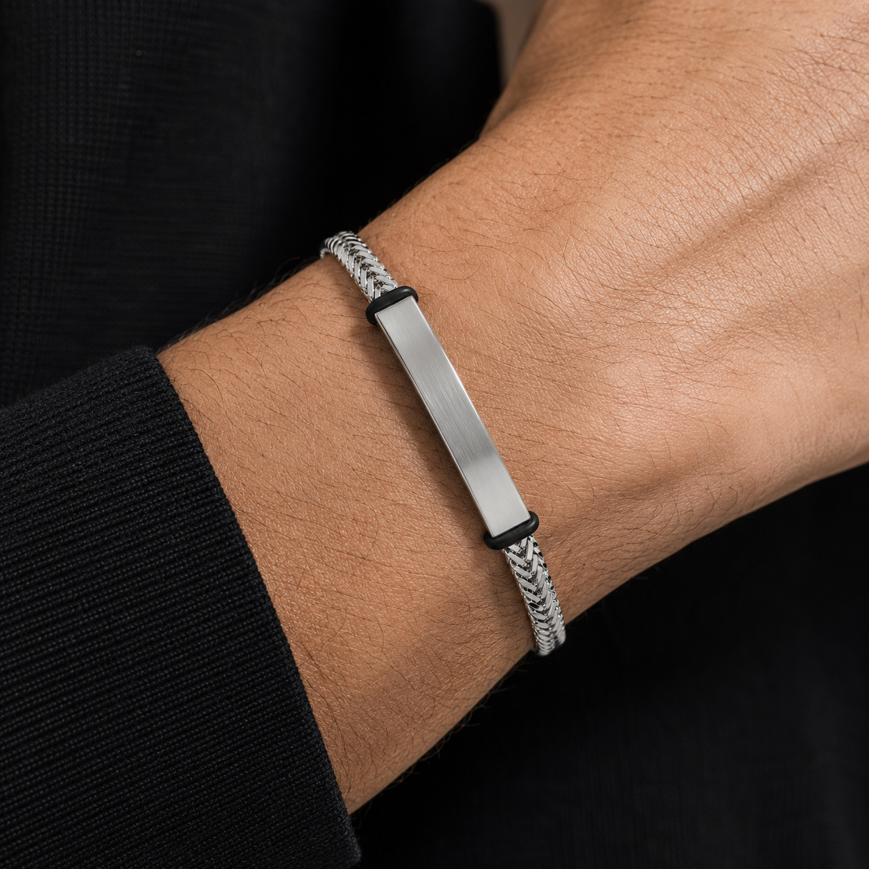 Pulsera de Acero Inoxidable Trenzada Personalizable | Placa para Grabado | 22.5 cm
