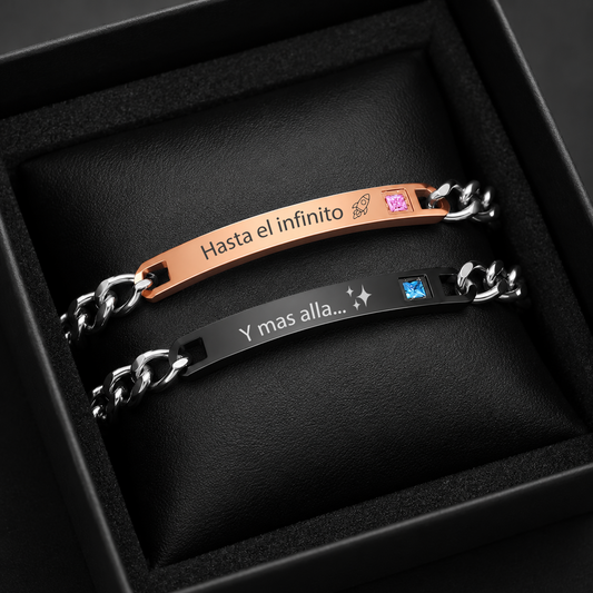 Pulsera de Pareja Personalizable en Acero Inoxidable con Grabado Láser | Negra & Rose Gold