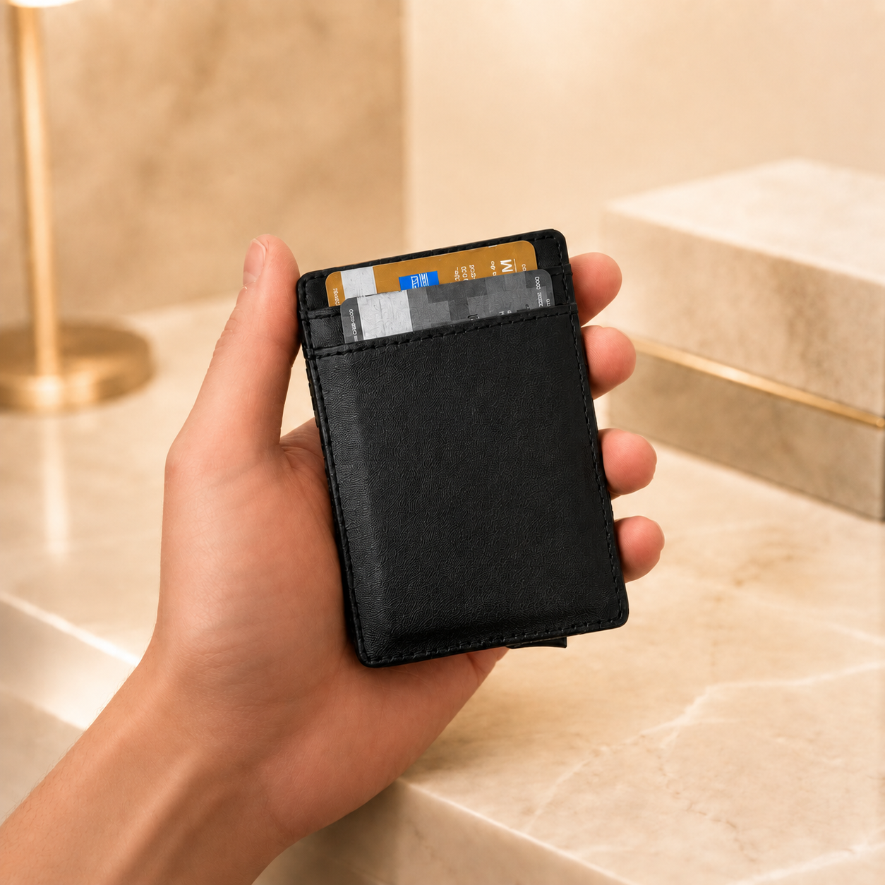 Billetera Magic Wallet Monroe para Hombre de Poliuretano con Expulsor Automático para 9 Tarjetas y Sistema Mágico para Guardar Efectivo