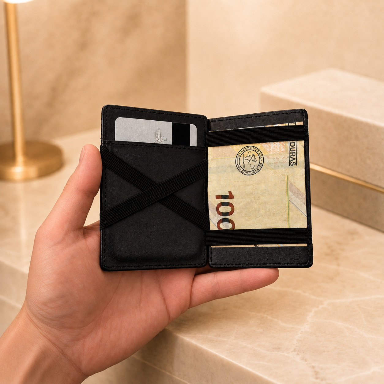 Billetera Magic Wallet Monroe para Hombre de Poliuretano con Expulsor Automático para 9 Tarjetas y Sistema Mágico para Guardar Efectivo