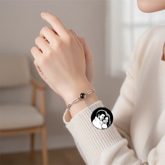 Pulsera de plata 925, Pulsera personalizable con foto, Pulsera de plata con foto sorpresa