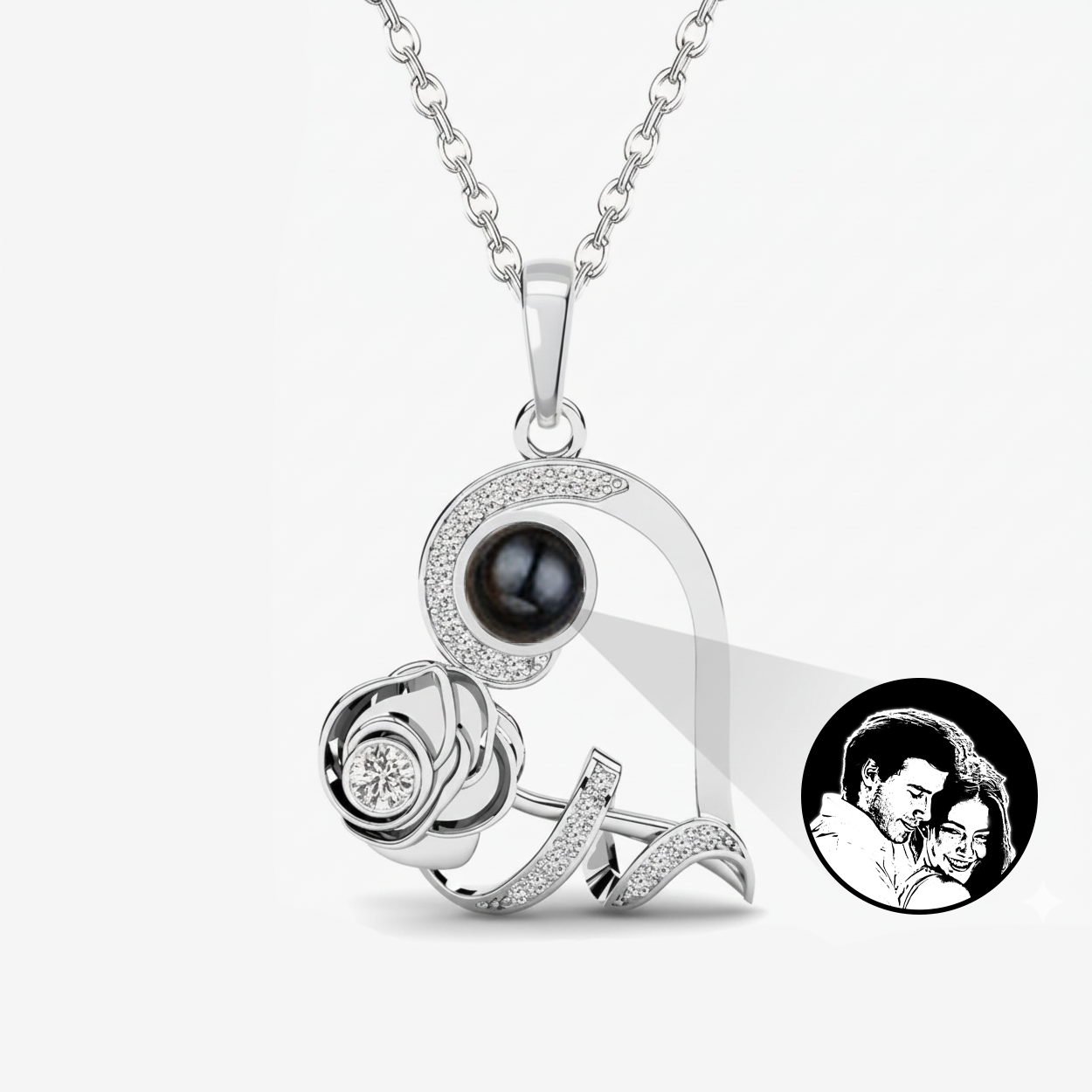 Collar de plata 925 de corazón con rosa, collar personalizable con foto, Collar de plata con foto sorpresa