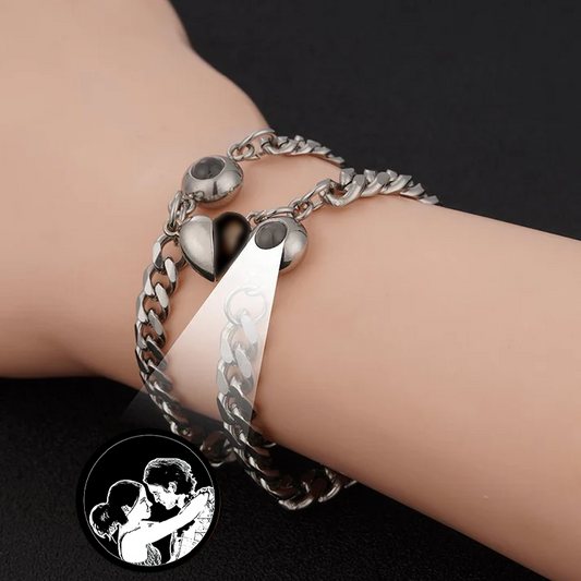Pulseras para pareja con iman, pulseras personalizable con foto oculta