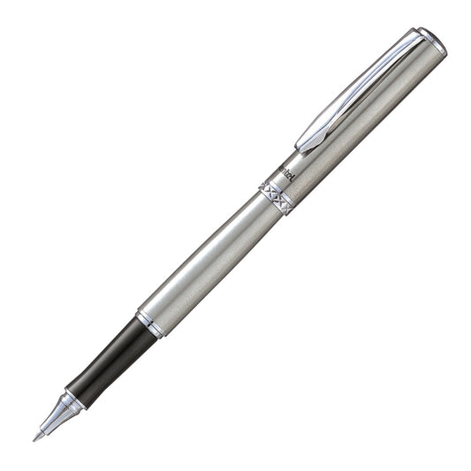 Bolígrafo Pentel Sterling con cuerpo de acero inoxidable con tapa, tinta negra de gel.